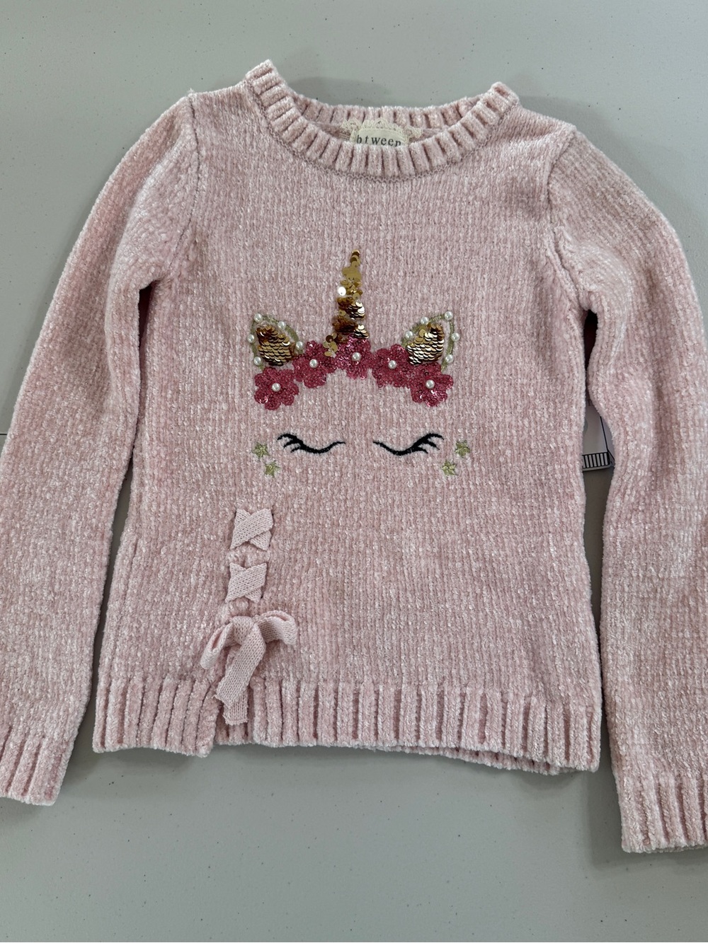 btween Light Pink Unicorn Sequin Accent Knit Sweater